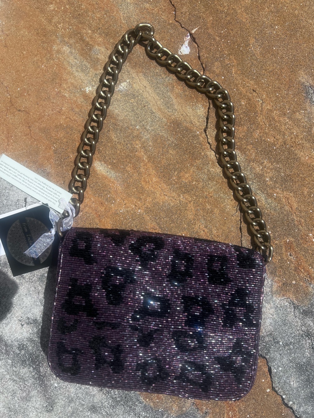 NWT Black & Brown Leopard design Chunky Chain Strap Shoulder Bag